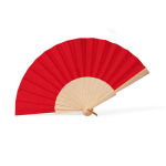 Houten en polyester waaier met bijpassende stof en koord kleur rood