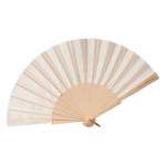 Houten en polyester waaier met bijpassende stof en koord kleur naturel vijfde weergave