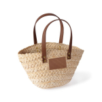 Kleine papieren mandtas met korte handvaten en label kleur naturel eerste weergave