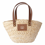Kleine papieren mandtas met korte handvaten en label kleur naturel tweede weergave
