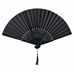 Bamboe en polyester waaier met latjes van 21 cm kleur zwart