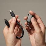 Snellaad-sleutelhangerkabel met type USB-C kleur zwart gedetailleerde weergave