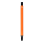 Gerecyclede aluminium pen met zwarte clip en blauwe inkt kleur oranje vierde weergave