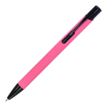 Gerecyclede aluminium pen met zwarte clip en blauwe inkt kleur roze