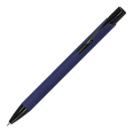 Gerecyclede aluminium pen met zwarte clip en blauwe inkt kleur donkerblauw
