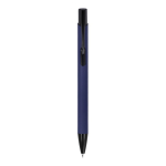 Gerecyclede aluminium pen met zwarte clip en blauwe inkt kleur donkerblauw tweede weergave