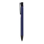 Gerecyclede aluminium pen met zwarte clip en blauwe inkt kleur donkerblauw derde weergave