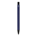 Gerecyclede aluminium pen met zwarte clip en blauwe inkt kleur donkerblauw vierde weergave