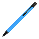 Gerecyclede aluminium pen met zwarte clip en blauwe inkt kleur lichtblauw