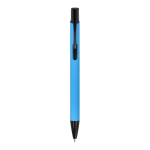 Gerecyclede aluminium pen met zwarte clip en blauwe inkt kleur lichtblauw tweede weergave