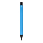 Gerecyclede aluminium pen met zwarte clip en blauwe inkt kleur lichtblauw vierde weergave