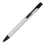 Gerecyclede aluminium pen met zwarte clip en blauwe inkt kleur zwart / grijs