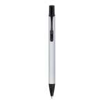 Gerecyclede aluminium pen met zwarte clip en blauwe inkt kleur zwart / grijs tweede weergave