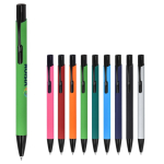 Gerecyclede aluminium pen met zwarte clip en blauwe inkt