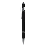 Pen van gerecycled aluminium met stevige clip en blauwe inkt kleur zwart derde weergave