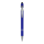 Pen van gerecycled aluminium met stevige clip en blauwe inkt kleur blauw tweede weergave