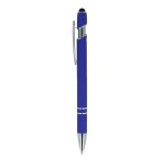 Pen van gerecycled aluminium met stevige clip en blauwe inkt kleur blauw derde weergave
