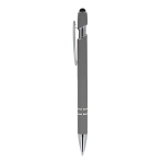 Pen van gerecycled aluminium met stevige clip en blauwe inkt kleur grijs derde weergave