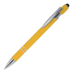 Pen van gerecycled aluminium met stevige clip en blauwe inkt kleur geel