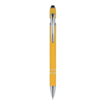 Pen van gerecycled aluminium met stevige clip en blauwe inkt kleur geel tweede weergave