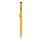 Pen van gerecycled aluminium met stevige clip en blauwe inkt kleur geel derde weergave