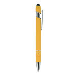 Pen van gerecycled aluminium met stevige clip en blauwe inkt kleur geel vijfde weergave