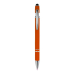 Pen van gerecycled aluminium met stevige clip en blauwe inkt kleur oranje tweede weergave
