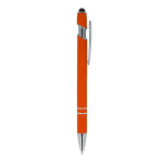 Pen van gerecycled aluminium met stevige clip en blauwe inkt kleur oranje vijfde weergave