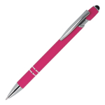 Pen van gerecycled aluminium met stevige clip en blauwe inkt kleur roze
