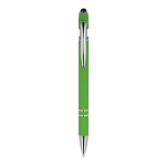 Pen van gerecycled aluminium met stevige clip en blauwe inkt kleur limoen groen tweede weergave