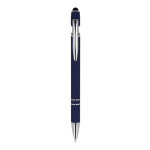 Pen van gerecycled aluminium met stevige clip en blauwe inkt kleur donkerblauw tweede weergave