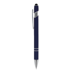 Pen van gerecycled aluminium met stevige clip en blauwe inkt kleur donkerblauw derde weergave