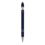 Pen van gerecycled aluminium met stevige clip en blauwe inkt kleur donkerblauw vierde weergave
