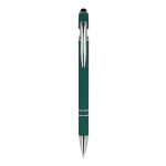Pen van gerecycled aluminium met stevige clip en blauwe inkt kleur donkergroen tweede weergave