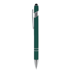 Pen van gerecycled aluminium met stevige clip en blauwe inkt kleur donkergroen derde weergave