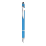 Pen van gerecycled aluminium met stevige clip en blauwe inkt kleur lichtblauw tweede weergave