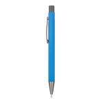 Aluminium pen met soft touch, slanke body en zwarte inkt kleur lichtblauw derde weergave