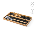 Barbecueset in bamboekist met grillgerei kleur naturel