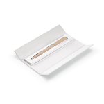 Draaibare pen van gerecycled aluminium met zwarte inkt kleur champagne weergave in doos
