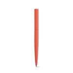 Draaibare pen van gerecycled aluminium met zwarte inkt kleur zalm achter weergave