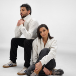 Unisex sweater van biologisch katoen met 1/4 rits 340g/m² Malibu kleur wit sfeerweegave