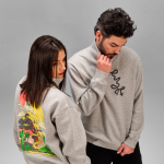 Unisex sweater van biologisch katoen met 1/4 rits 340g/m² Malibu kleur gemarmerd grijs