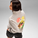 Unisex sweater van biologisch katoen met 1/4 rits 340g/m² Malibu kleur gemarmerd grijs tweede sfeerweergave