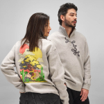Unisex sweater van biologisch katoen met 1/4 rits 340g/m² Malibu kleur gemarmerd grijs sfeerweegave