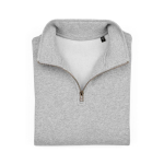 Unisex sweater van biologisch katoen met 1/4 rits 340g/m² Malibu kleur gemarmerd grijs tweede vooraanzicht
