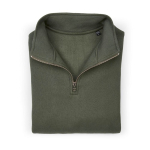 Unisex sweater van biologisch katoen met 1/4 rits 340g/m² Malibu kleur miliair groen tweede vooraanzicht