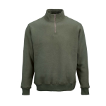 Unisex sweater van biologisch katoen met 1/4 rits 340g/m² Malibu kleur miliair groen vooraanzicht