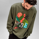 Katoenen unisex sweater met ronde hals 340 g/m² Nazaré kleur miliair groen