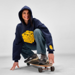 Unisex oversized hoodie 340 g/m² van katoen en polyester Ericeira kleur marineblauw derde sfeerweergave