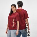 Unisex T-shirt van biologisch katoen in ribbreisel 180 g/m² Maya kleur bordeaux tweede sfeerweergave